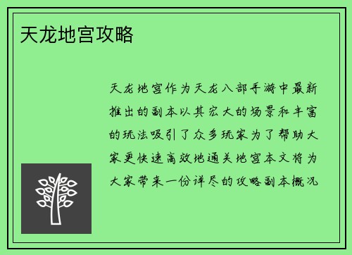 天龙地宫攻略